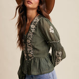 Embroidered Peplum Blouse