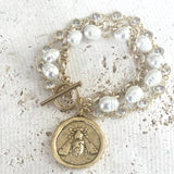 Bee Coin Pendant Layered Bracelet Set