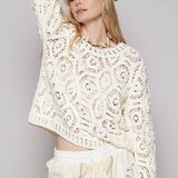 Round Neck Open Knitted Crochet Sweater