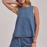 SLEEVELESS DENIM TOP AND MATCHING SHORTS SET