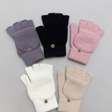 Winter Knit Convertible Fingerless Gloves with Mitten Flap