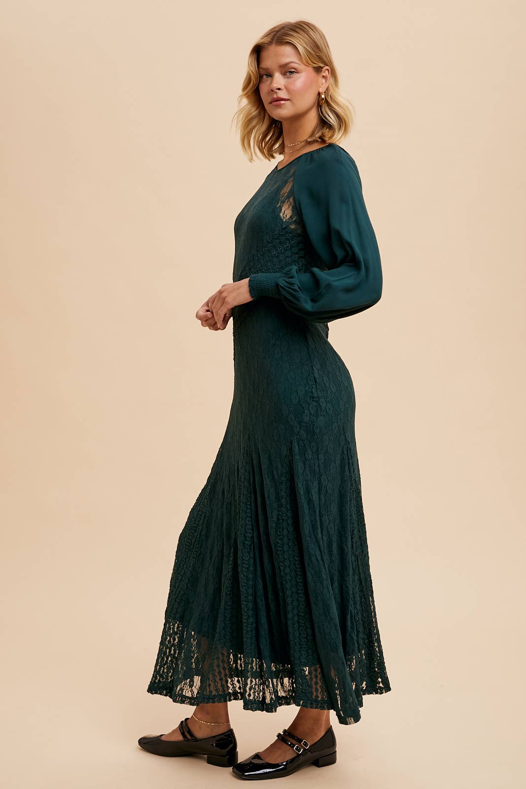 Raglan Lace Paneled Maxi Dress