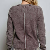 Vintage Washing Solid Peace Stud Outseam Thermal Knit Top