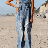 Distressed Capri Denim Overalls