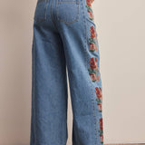 Floral Embroidered Wide Leg Jeans FP0026