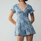Embroidered Flutter Sleeve Romper