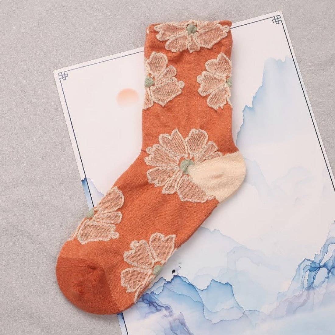 Orange Embossed Socks