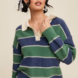 Striped Knit Polo Sweater
