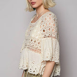 Floral Eyelet Cropped Blouse