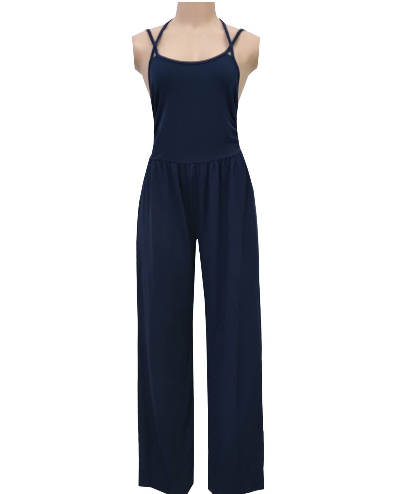 Cross Strap Halter Neck Backless Wide-Leg Jumpsuit