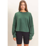 Mineral Wash Overzised Raw Edge Crew Neck Top