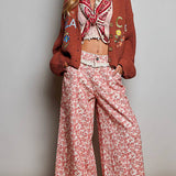 Multicolor Floral Embroidery PEACE Letter Knit Cardigan