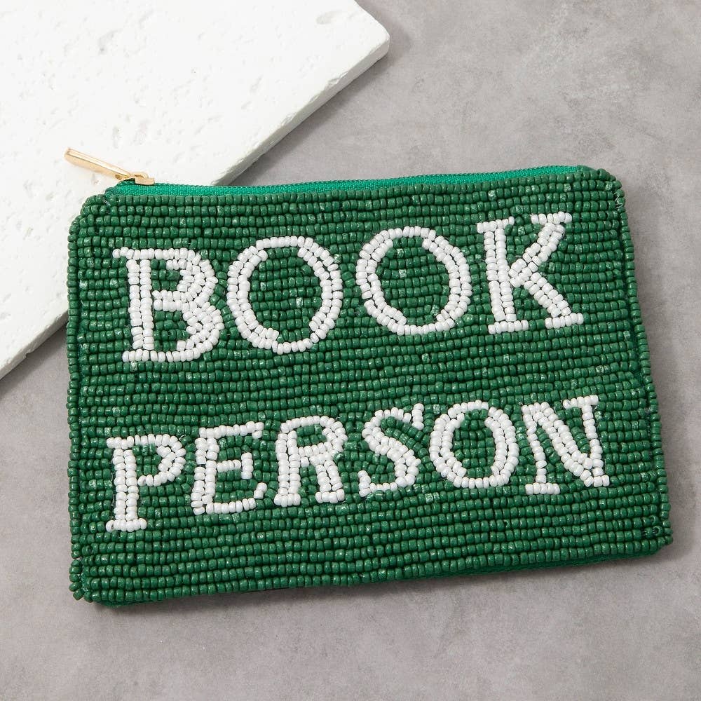 Book Person Green Beaded Coin Purse