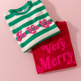 "FA LA LA" STRIPE SWEATSHIRT, GREEN