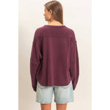 Mineral Wash Overzised Raw Edge Crew Neck Top