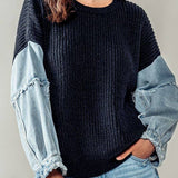 Denim Sleeve Knit Sweater
