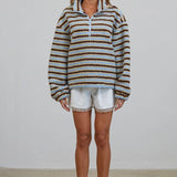 T3535 Relaxed Sherpa Striped Half Zip Pullover