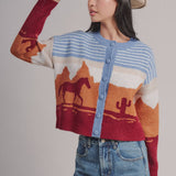 Western Desert Scene Cropped Button Cardigan