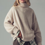 Relaxed Waffle Knit High Neck Sweater