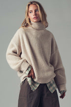 Relaxed Waffle Knit High Neck Sweater
