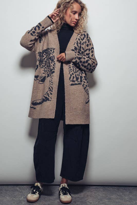 Animal Jacquard Long Knit Cardigan