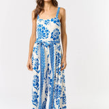ILR5024 Floral Print Tie Waist Wide Leg Jumpsuit