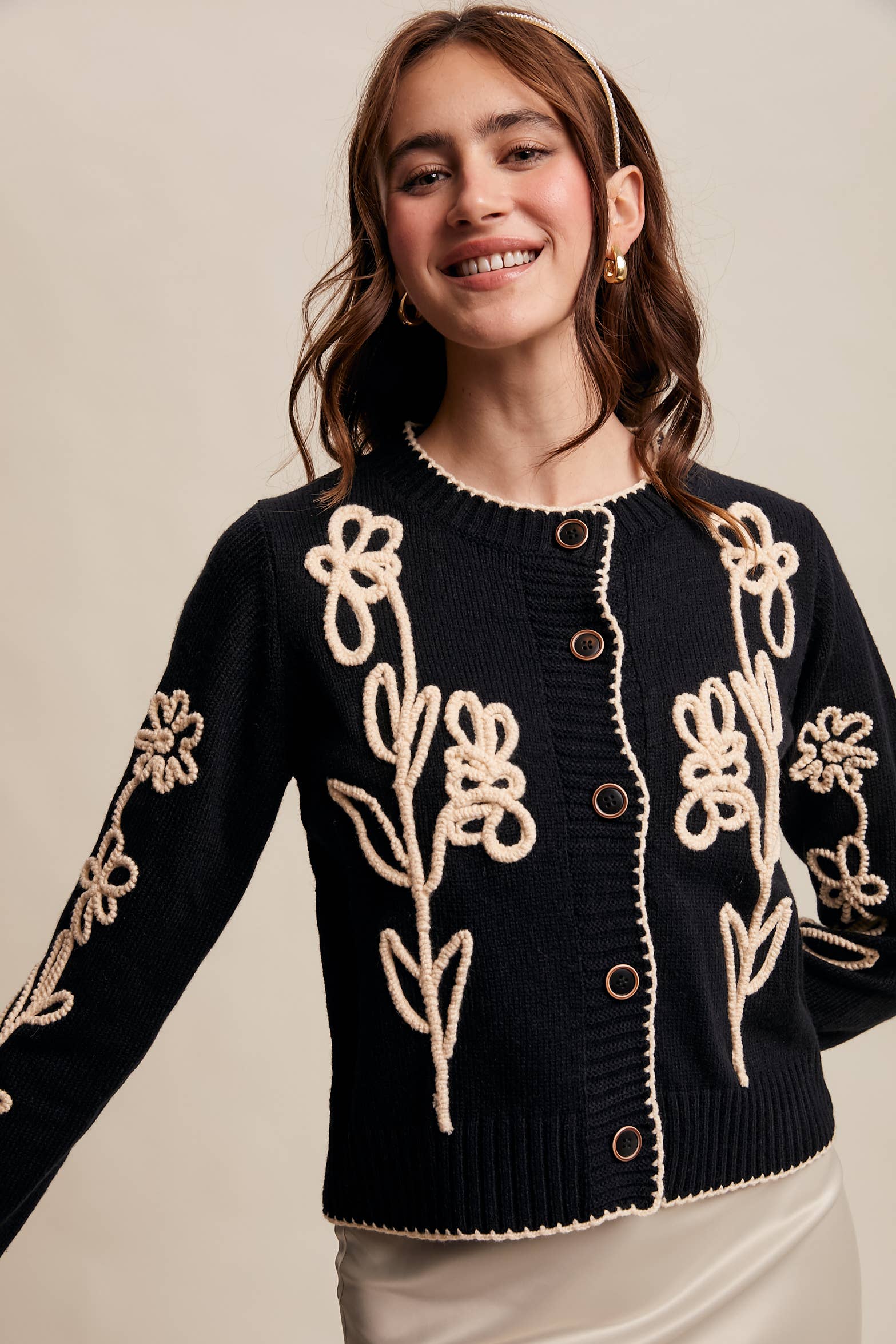 Embroidered Floral Knit Cardigan