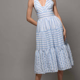 Textured Stripe Cross-Back Tiered Dress