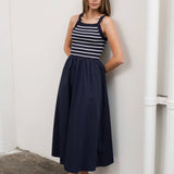 Striped Contrast Knit Midi Dress
