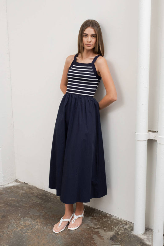 Striped Contrast Knit Midi Dress