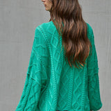 Quarter Sleeve Loose Cable Knit Sweater