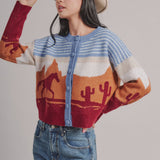 Western Desert Scene Cropped Button Cardigan
