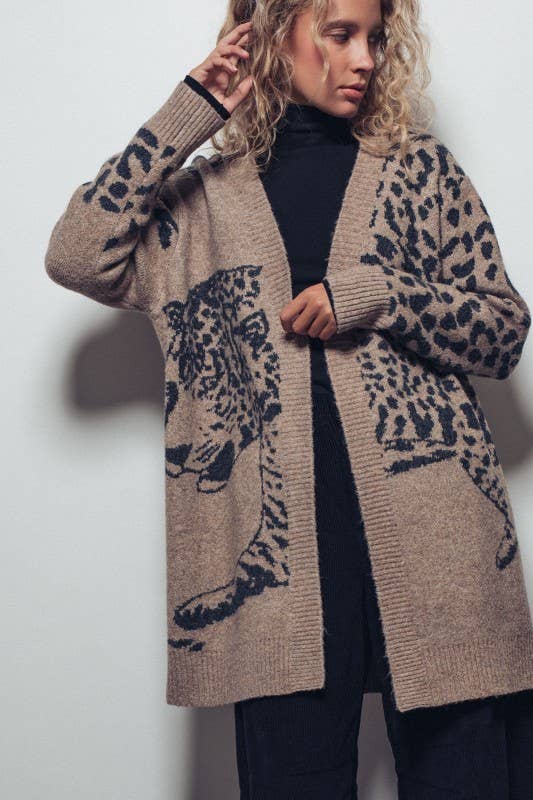 Animal Jacquard Long Knit Cardigan