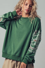 Romantic Lace Embroidered Sleeve Sweatshirt