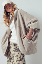 Washed Waffle Knit Hooded Cardigan