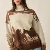 Western Landscape Jacquard-Knit Mock-Neck Sweater