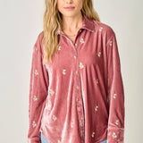Embroidery Velvet Collared Shirt