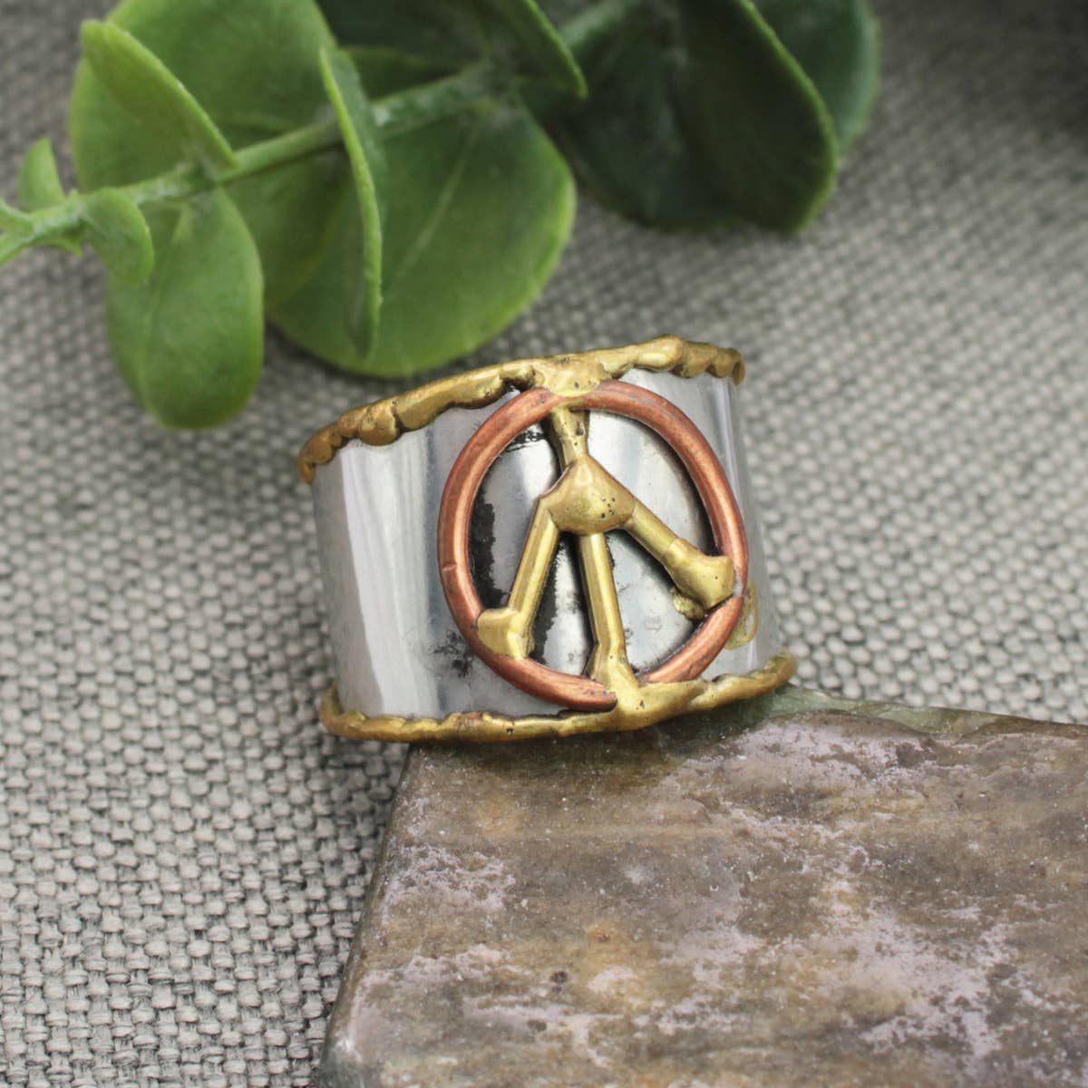 Mixed Metal Peace Sign Ring