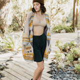Boho Faux Fur Ruana Wrap with Cozy Pockets - Tribal Cardigan