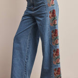 Floral Embroidered Wide Leg Jeans FP0026