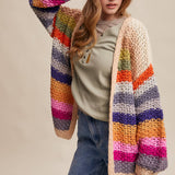 Rainbow Hand-Crochet Open Cardigan