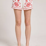 Embroidered Elastic Waist Shorts