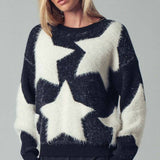 Fuzzy Knit Star Pattern Sweater Top