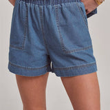 SLEEVELESS DENIM TOP AND MATCHING SHORTS SET