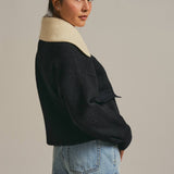Toggle Front Knit Jacket With Contrast Collar
