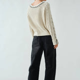 AJP5114 EMBROIDERED DETAIL COTTON BARREL PANTS