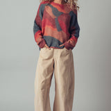 Abstract Pattern Boxy Fuzzy Knit Sweater