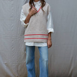Knit Sweater Vest Top With Printed Striped Detail