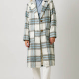 60871 Fuzzy Plaid Long Coat