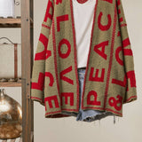 Colorblock Letter Print Cardigan